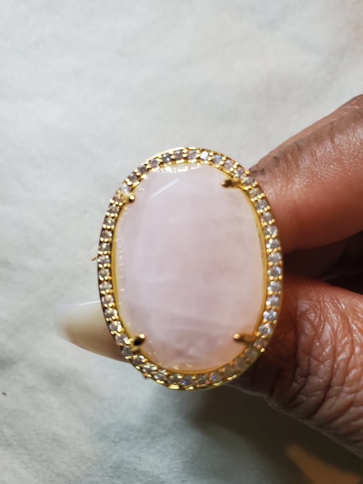 rose quartz adjustable ring