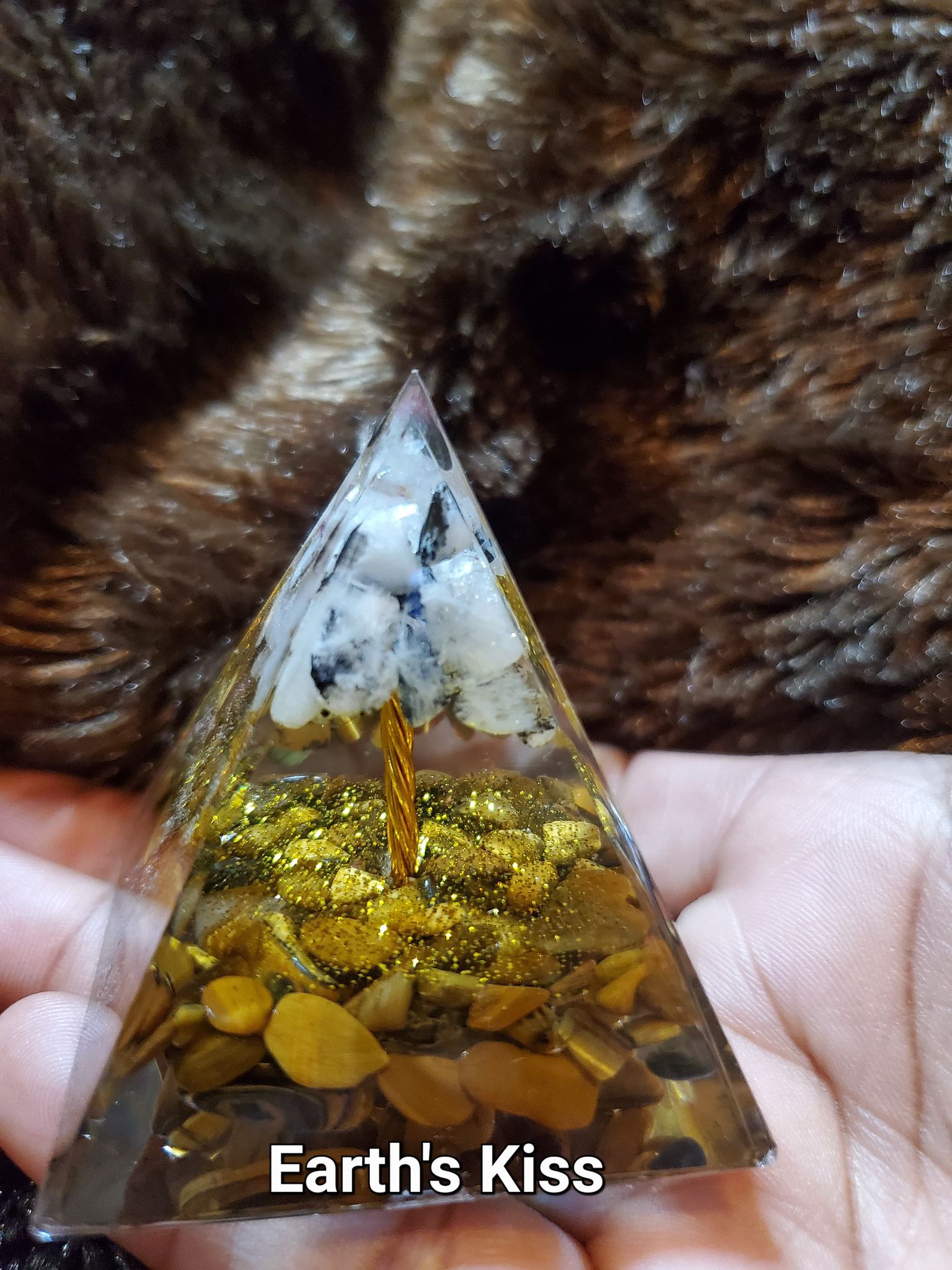 moonstone, tiger's eye pyramid