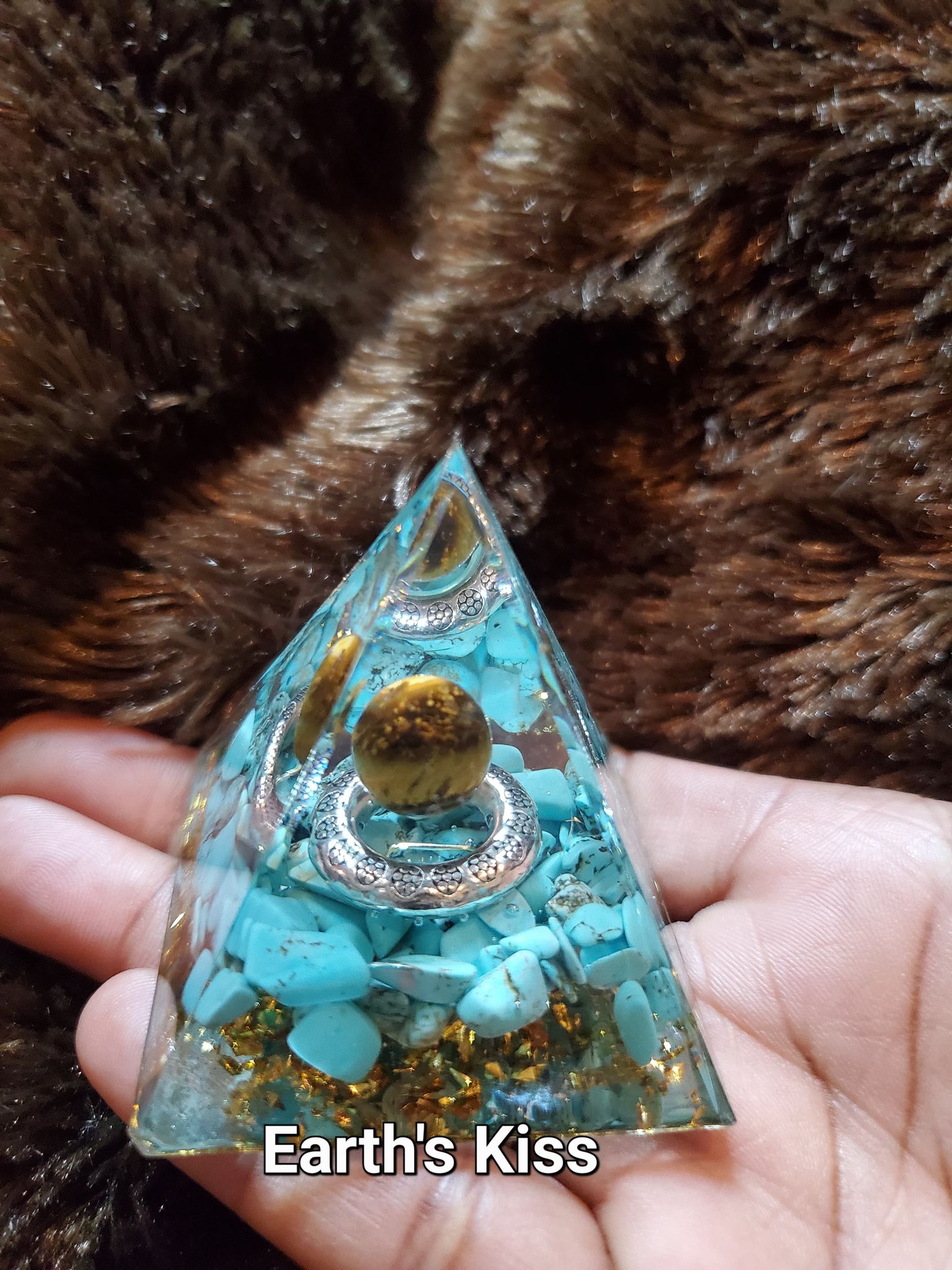 Tiger's eye, turquoise pyramid