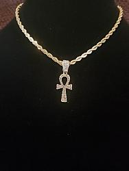 Gold plated ankh necklace (full cubic zir.)