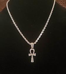 Silver ankh necklace with full cubic zirconia