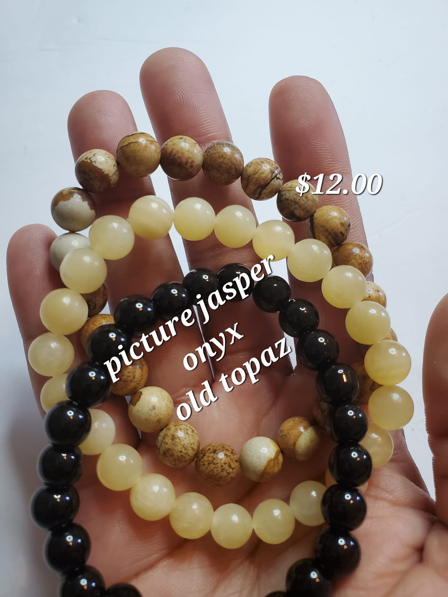 Picture jasper, onyx, old topaz bracelets