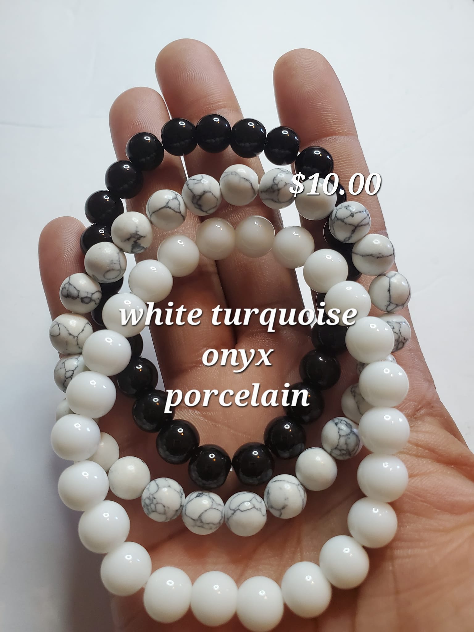 Porcelain, onyx, howlite bracelet set