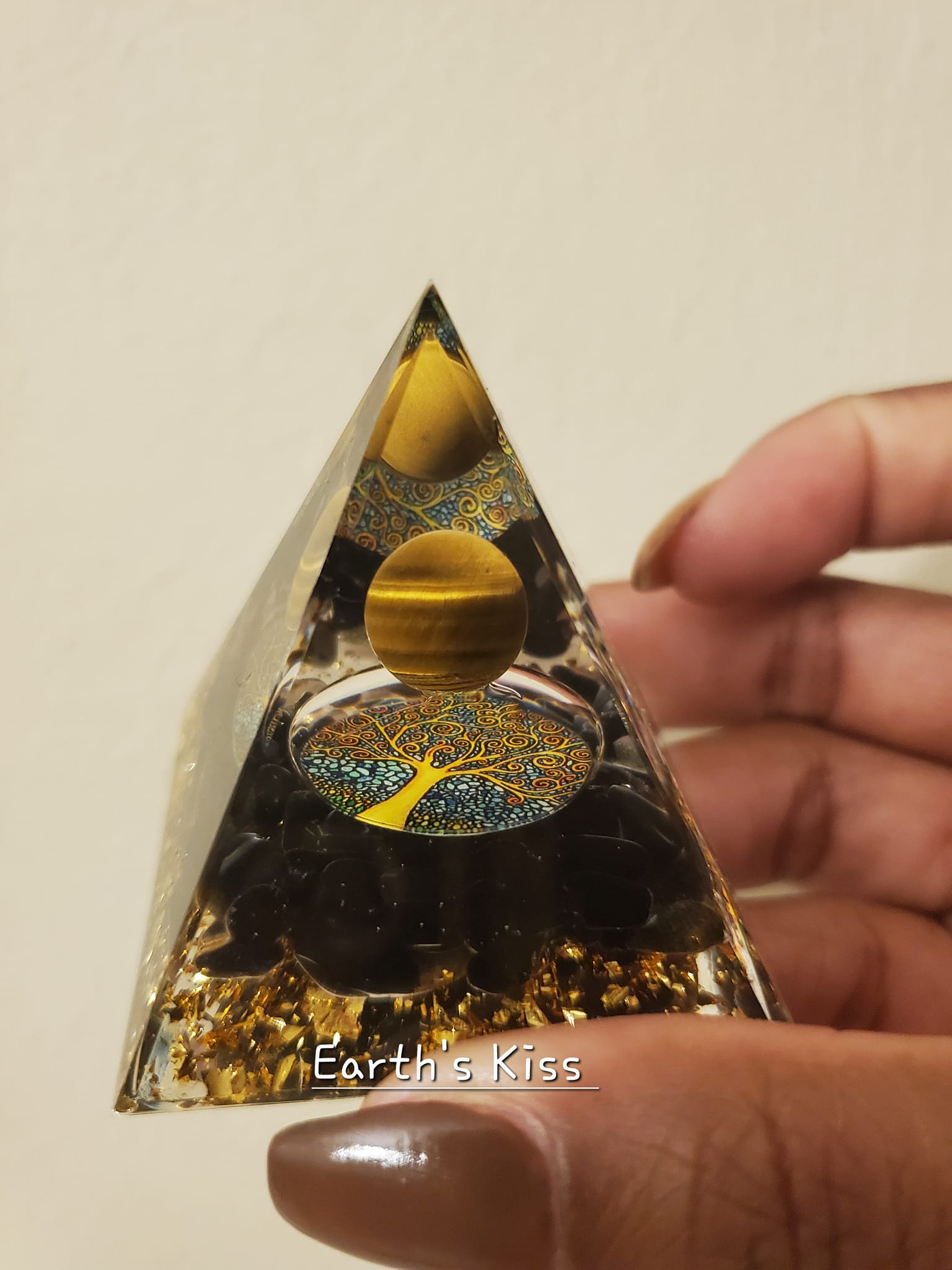 Tiger's eye, tree of life, black obsidian pyramid