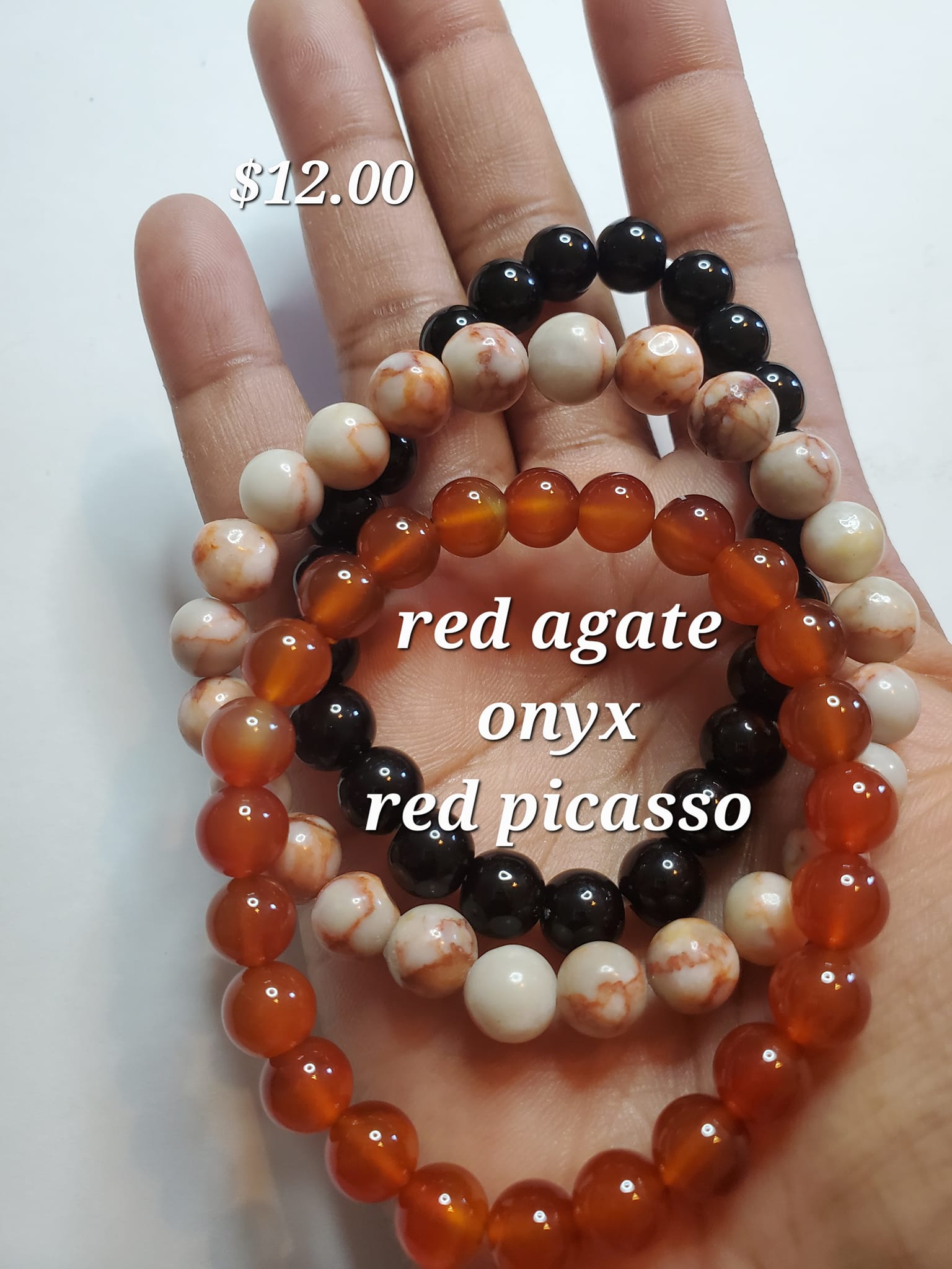 red agate, picasso, onyx bracelet set